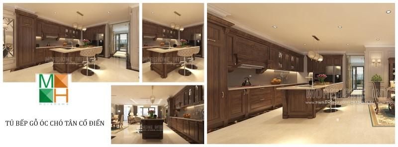 Khách hàng đánh giá cao tủ bếp gỗ óc chó tân điển của đội ngũ kiến trúc sư Nội thất Morehome vì nó đầy sang trọng và phù hợp với nhu cầu sử dụng.