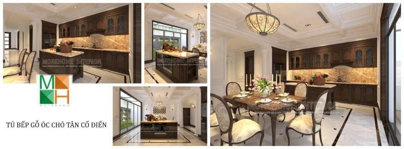 Tủ bếp tân cổ điển gỗ óc chó sẽ khiến không gian bếp của bạn trở nên sang trọng hơn, và bữa cơm gia đình sẽ trở nên ngon miệng hơn.